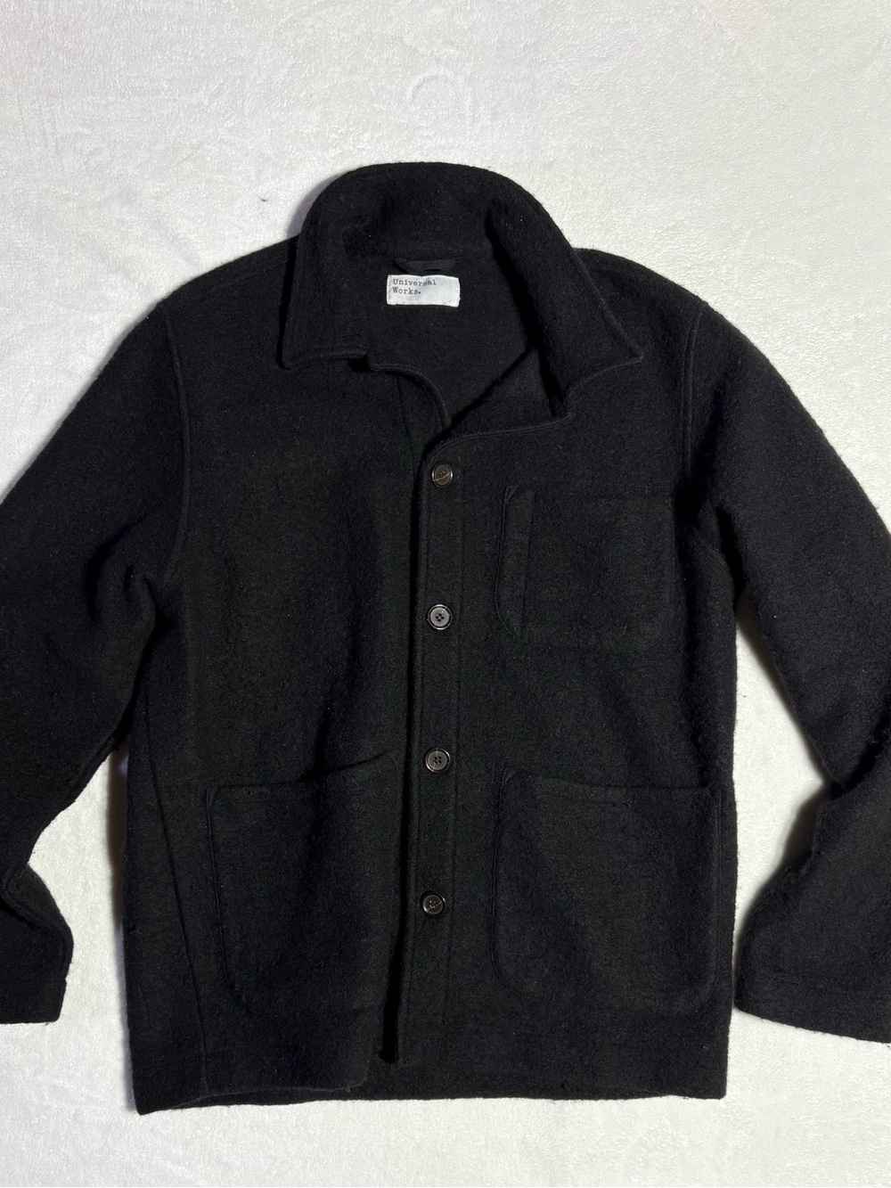 Universal Works Men's Black Button-Front Wool Shirt Jacket